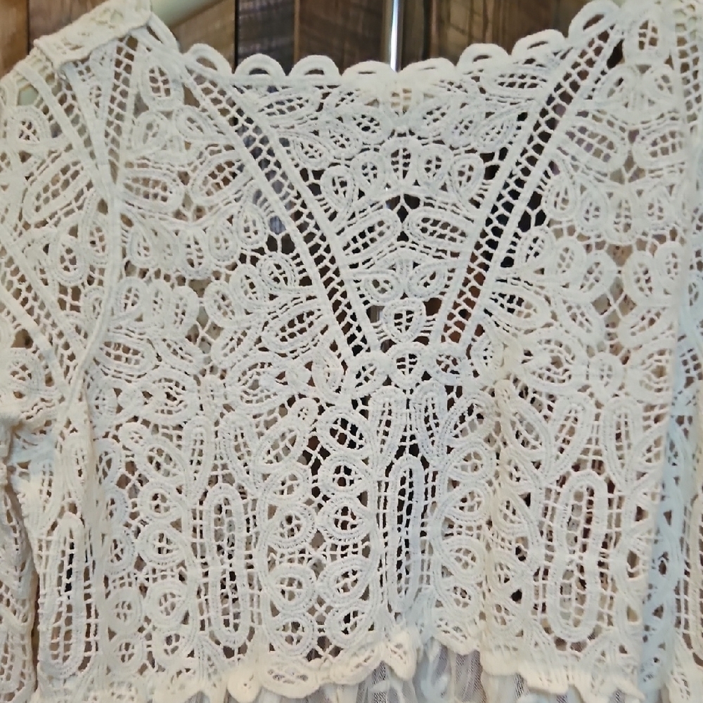 035 POL Ivory Lace Front Tie Blouse - Picture 8 of 8